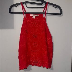 Brand New, Red Sleeveless Embroidered Top
